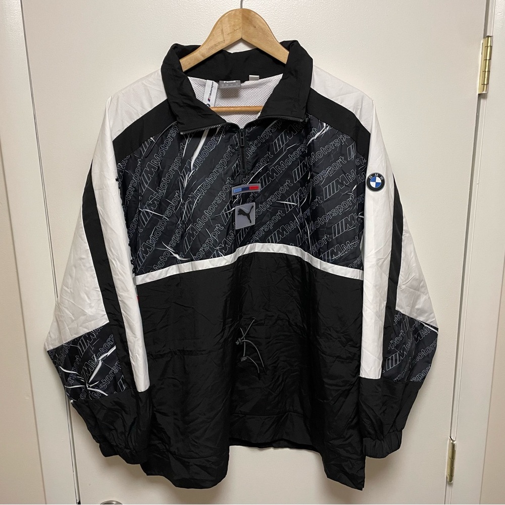 BMW X Puma 86 Racing Track Jacket Mens M 1/4 Zip Crinkle Print Windbreaker RARE